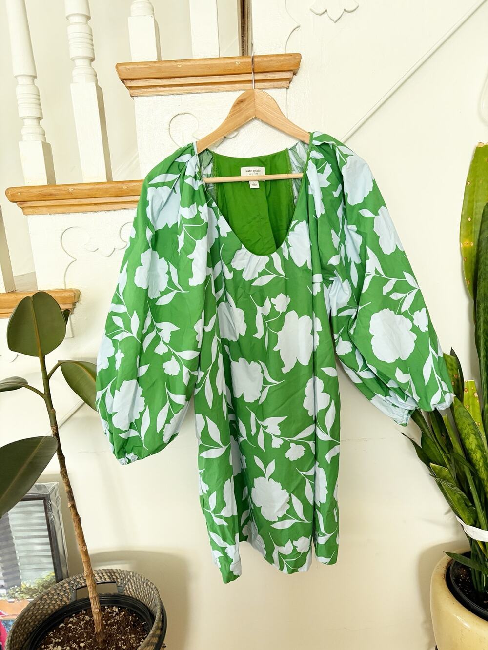 Kate Spade Women's Green White Floral Cotton Peplum Blouse Size S
